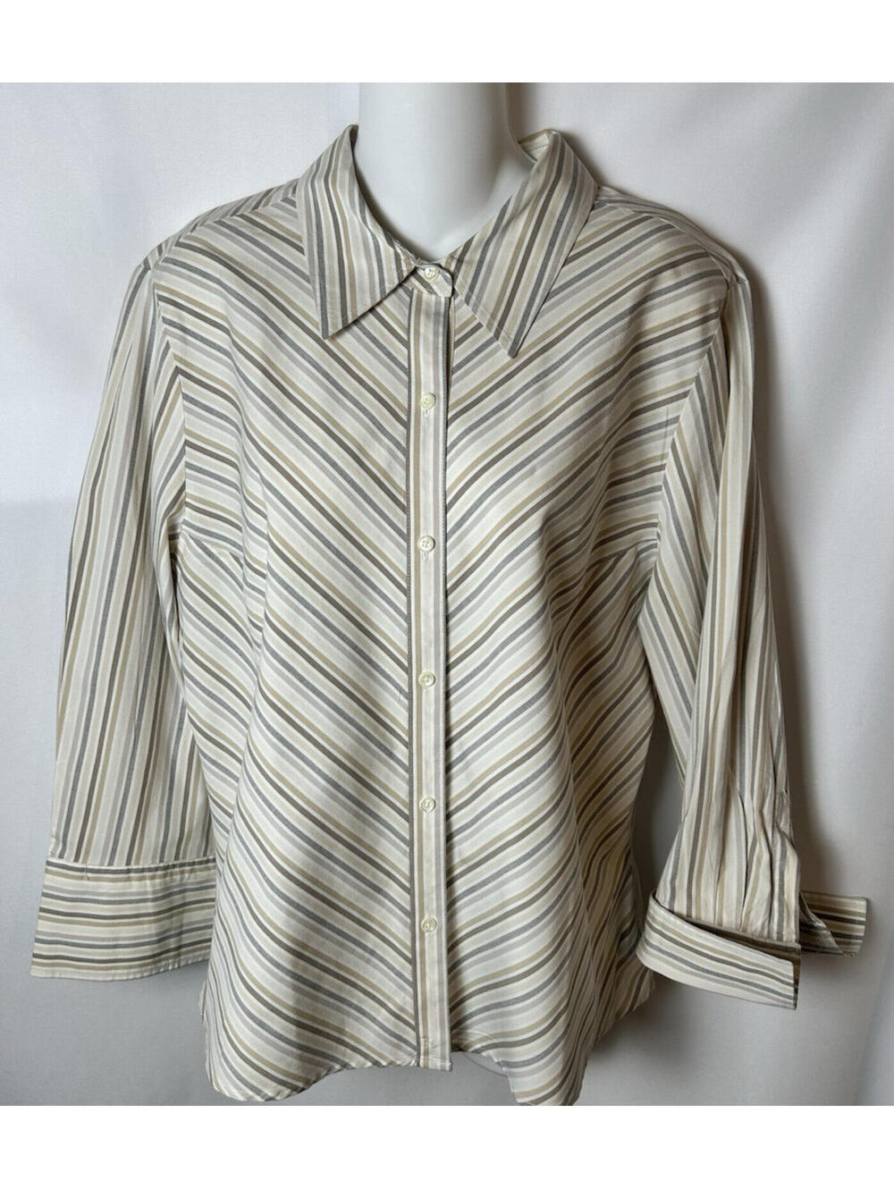 Merona Striped Long Sleeve Button-up Blouse   Size XL